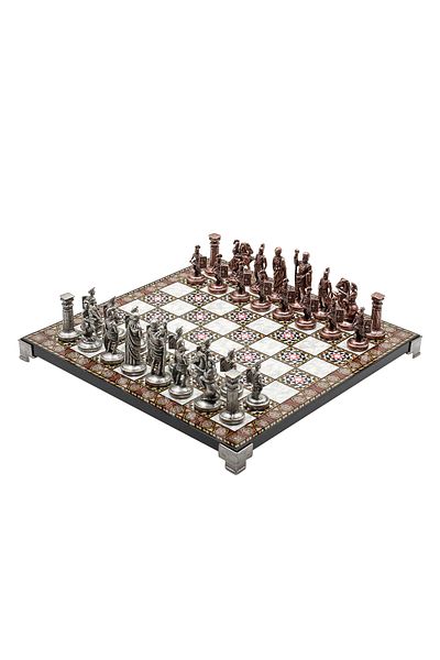 Cooper Chess 37cm Mosaic Patterned Bronze Ancient Roman Soldier Square Shield Figure Chess Set Decorative Gift Set