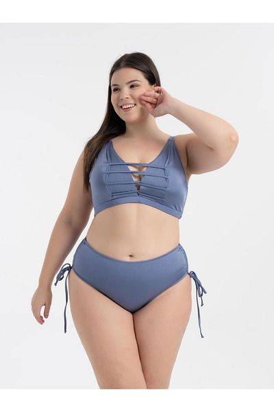 AQUAVİVA Aquaviva Women's Indigo Plus Size Venezia Gathering Cross String Low-Cut Bikini Set
