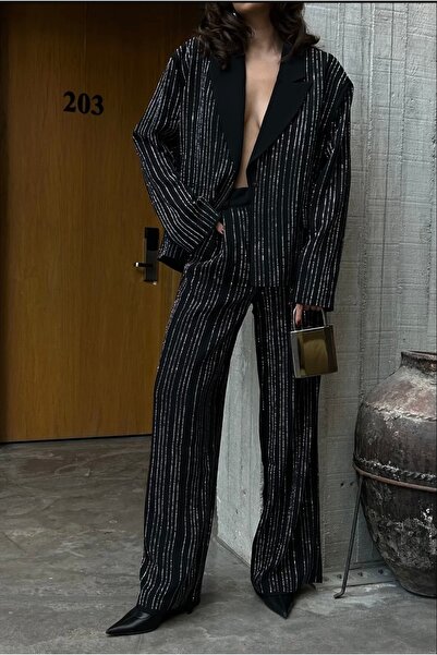 AÈC PRIVÈ Women's Premium Quality Luxury Stylish Stone Embroidered Stone Jacket Pants Double Suit 777