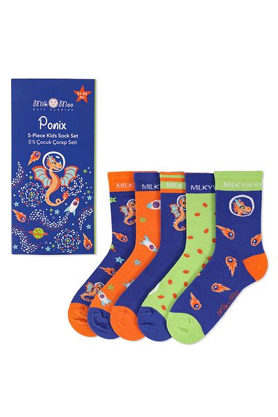 Milk & Moo Milk&moo Ponix Kids Socks Set 5-pack, Size 31-35, Colorful And Comfortable Design