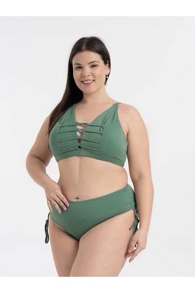 AQUAVİVA Aquaviva Women's Bikini Set Large Size Low-Cut Cross Drawstring Gathering Khaki