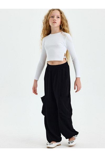 Zekids Girl's Wide Leg Cargo Pants with Elastic Waist and Pockets