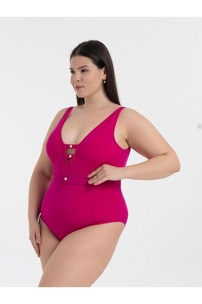 AQUAVİVA Aquaviva Women's Fuchsia Plus Size Jenna Push up V-Neck Eyelet Swimsuit