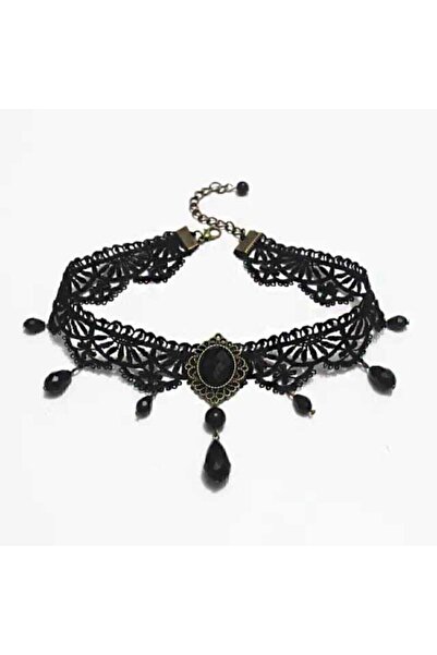 Alsade Vintage Siyah Dantel Gotik Kolye