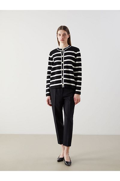 LC Waikiki Lcw Crew Neck Striped Women's Knitwear Cardigan Fast Fashion