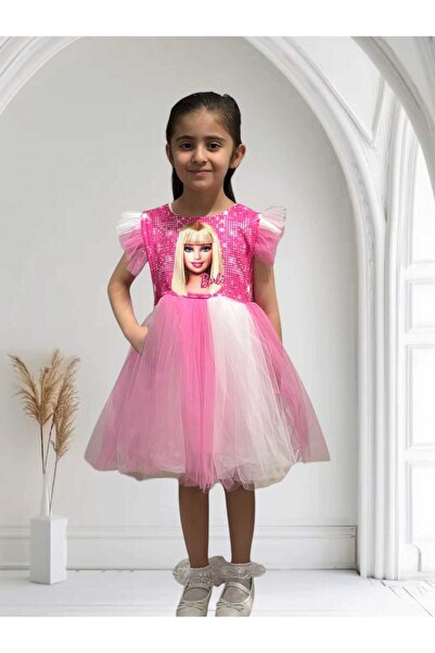 Db Kids KIZ ÇOCUK TÜLLÜ KARAKTER DETAYLI KISA KOL ELBİSE