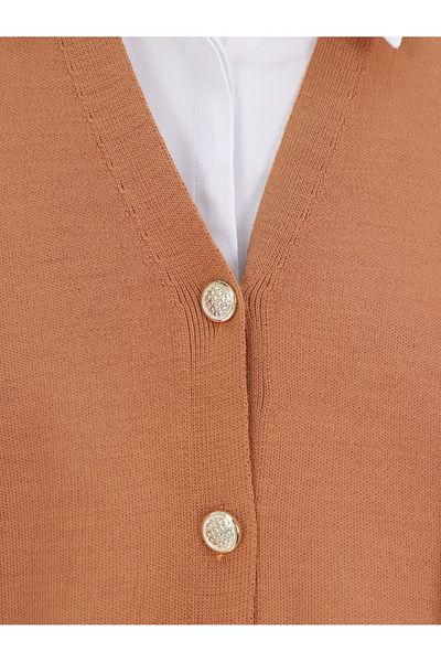 Modamorfo V-Neck Buttoned Knitwear Cardigan -Cinnamon