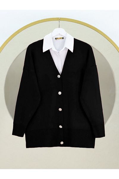 Modamorfo V-Neck Buttoned Knitwear Cardigan -Black