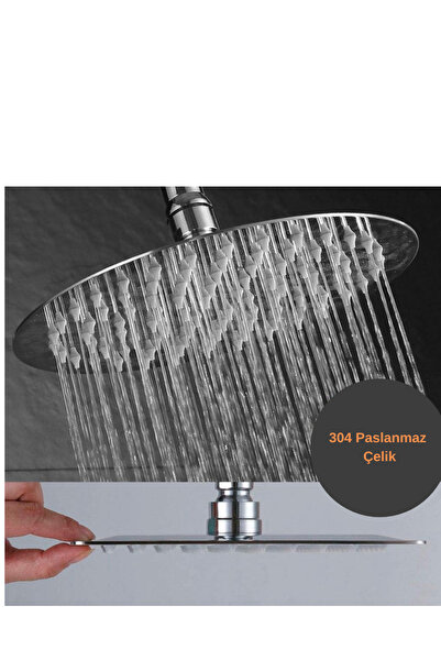 KAVİTİCARET 304 Paslanmaz Çelik Slim Yuvarlak Model Metal Tepe Duş başlığı(20cm)