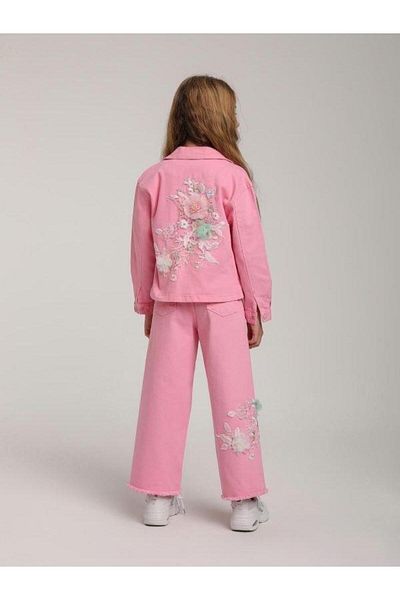 Zekids Jachetă de blugi cu flori din tul pentru fete cu buzunare