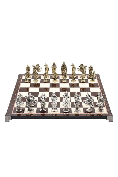 Cooper Chess 37cm Walnut Patterned Gold Medieval British Royal Army Figure Chess Set Decorative Gift