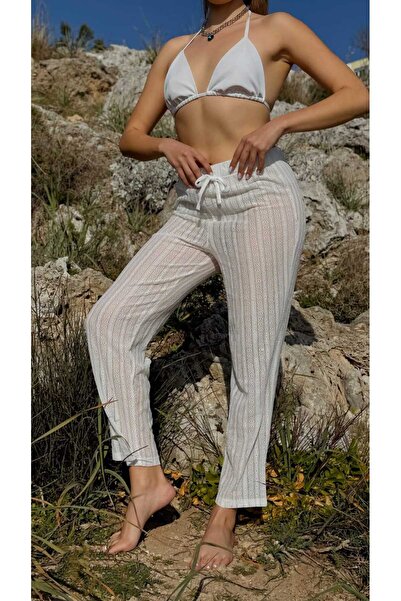 MY Wooft White Summer Beach Wear Pareo Swimsuit and Bikini Top Pants