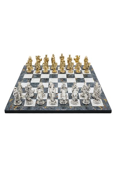 Cooper Chess 37cm Gray Marble Patterned Gold Ottoman Empire Crusader Armies Chess Set Decorative Set