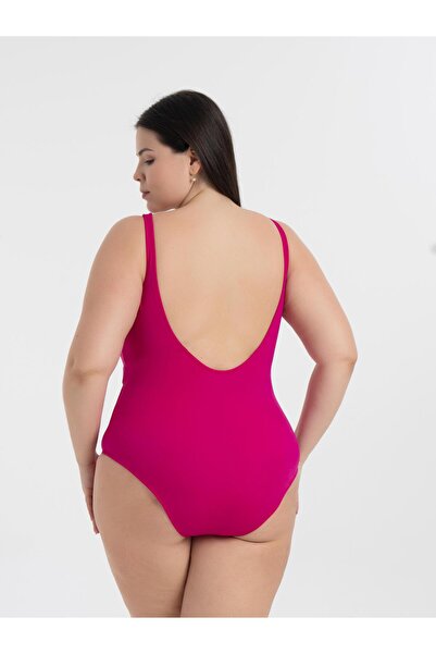 AQUAVİVA Aquaviva Women's Fuchsia Plus Size Jenna Push up V-Neck Eyelet Swimsuit