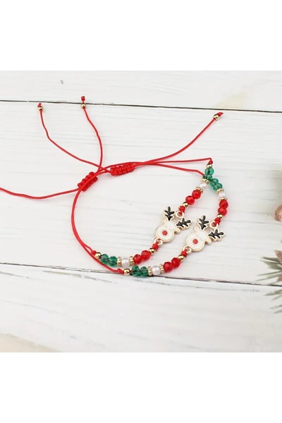 Feron accessories Bohem Tarzı Yeni Yıl Bileklik Seti -Noel Baba, Geyik & Zil Boncuklar 1 ( ADET )