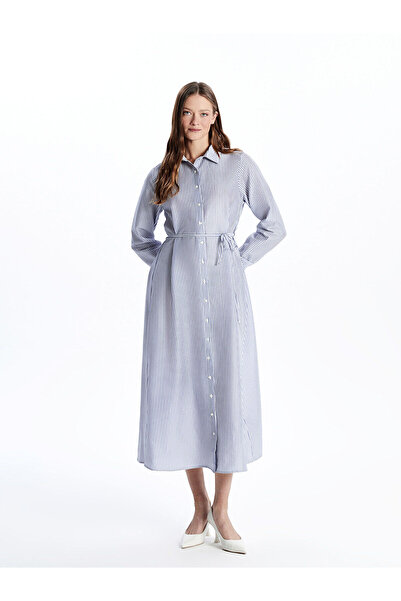 LC Waikiki Blue Striped Belted Women's Midi Dress