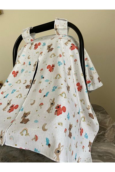 Yusra Chipmunk Patterned Flannel and Muslin Baby Blanket and Pushchair Cover Set