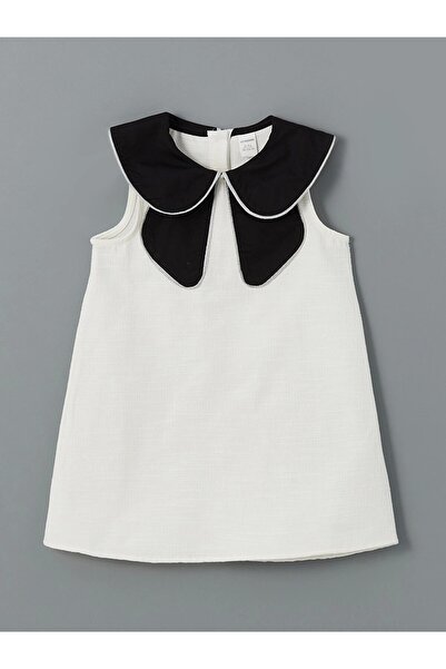 LC Waikiki Lcw Dětský Ecru Dětský límec Dobby Dívčí šaty