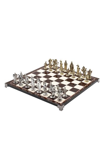 Cooper Chess 37cm Walnut Patterned Gold Medieval British Royal Army Figure Chess Set Decorative Gift