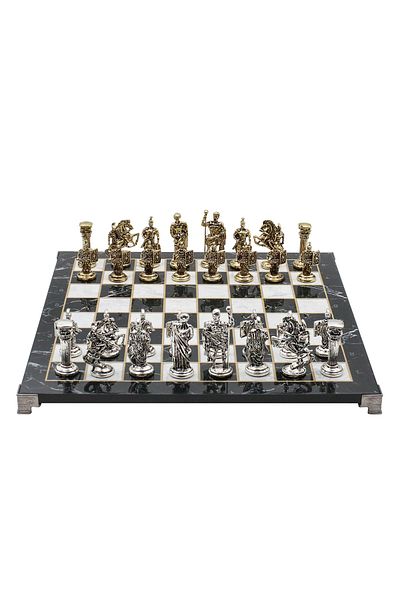 Cooper Chess 37cm Marble Patterned Gold Ancient Roman Soldier Square Shield Figure Chess Set Decorative Gift Set