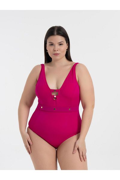 AQUAVİVA Aquaviva Women's Fuchsia Plus Size Jenna Push up V-Neck Eyelet Swimsuit