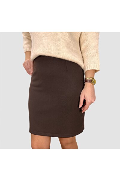 ABAS Kahverengi Yüksek Bel Astarlı Mini Etek