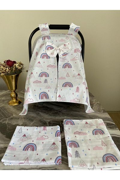 Yusra Purple Rainbow Patterned Flannel Stroller Cover and Baby Blanket Set