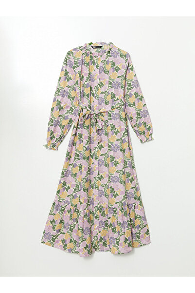 LC Waikiki Yeni Sezon Fırfırlı Dik Yaka Çiçekli Gömlek Elbise