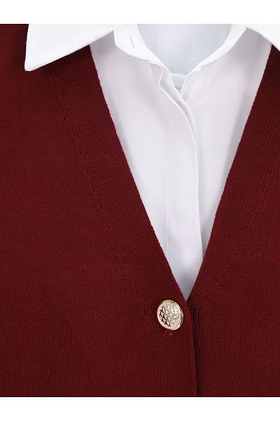 Modamorfo V-Neck Buttoned Knitwear Cardigan - Burgundy
