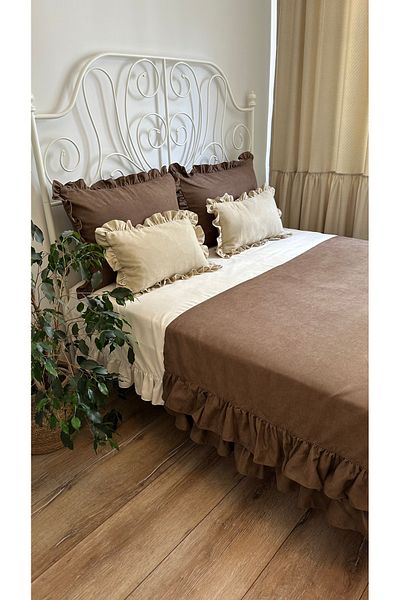 Decamor home Комплект за легло с двоен ръб и кафяв цвят