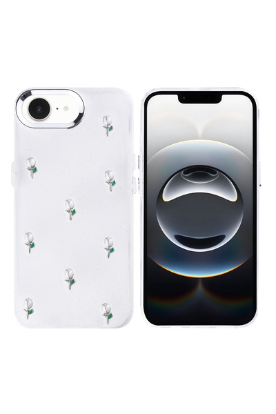 m.tk moveteck iPhone 16e Kılıf Simli Fiyonk 3d Çiçek Kiraz Desenli Kabartmalı...