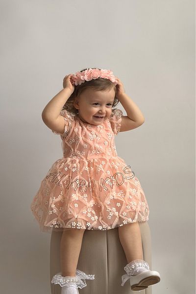 ALYRA Girl Child Baby Short Sleeve Daisy Floral Tulle Birthday Wedding Party Special Occasion Eid Dress