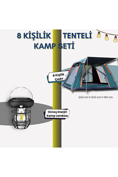 post alley 8 Kişilik Tam Otomatik Tenteli Kamp Çadırı + Lamba (Kamp Seti)