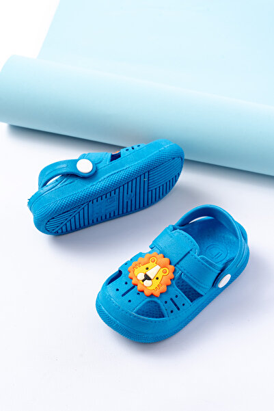 Merve İzmirli Mavi Çocuk Hayvan Figürlü Kaydırmaz Tabanlı Günlük Sandalet Terlik