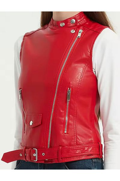 NYC GİYİM TEKSTİL Genuine Lambskin Women's Biker Style Biker Vest