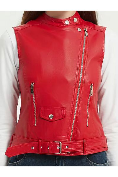 NYC GİYİM TEKSTİL Genuine Lambskin Women's Biker Style Biker Vest