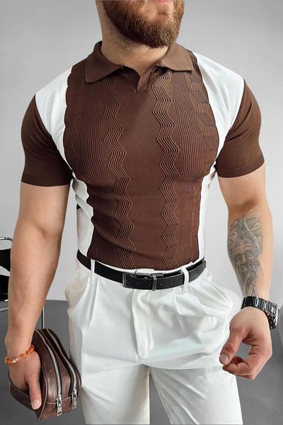 BİRBEYSTORE Ανδρικά πλεκτά άνετα γιακά Polo - Ριγέ μοντέλο