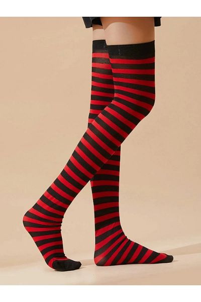 İYİ MODA Черни чорапи до коляното с червени райета