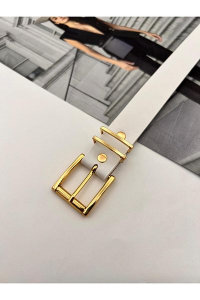 MODAM HİFA Grid Bridge Gold Buckle Women's Belt Trouser Belt Dress Belt Shirt Belt Coat Belt