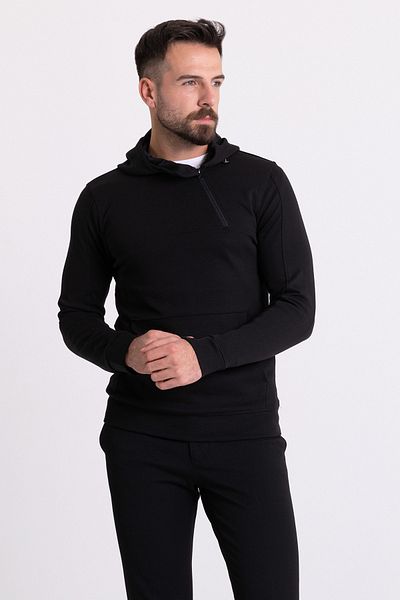 Mcr Zipper Detailed Slim Fit Hooded Men's Sweatshirt Black - 36668.21K