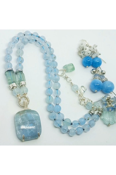 Sibelce 2209 Akuamarin  Florit el yapımı kolye