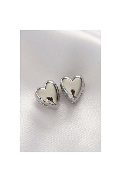 Skygo Brass Silver Color Minimal Curved Heart Earrings - Tj-Bkp8969
