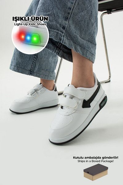 STOCON Unisex Children's Sports Shoes Lighted Velcro Children's Sports Shoes Energy Full Steps