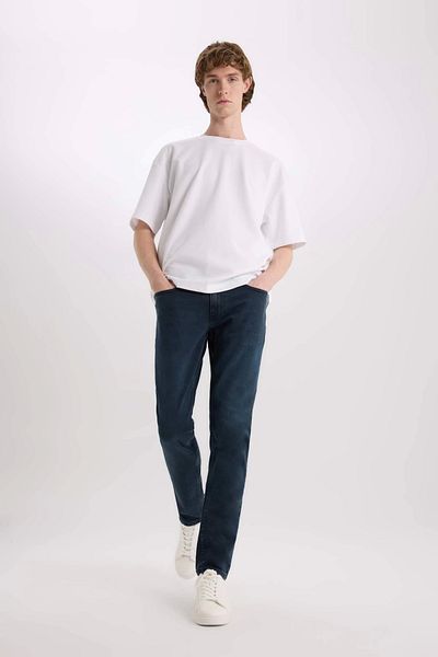DeFacto R8791 Indigo Pedro Slim Fit Skinny Fit Κανονική μέση στενή παντελόνι Jean