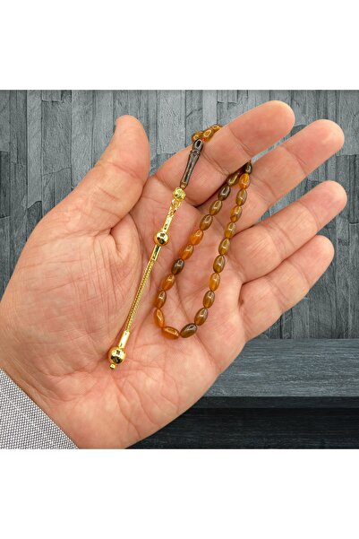 Kt BİLEK BOY ALTIN KAPLAMA PÜSKÜLLÜ SIKMA KEHRİBAR TESBİH