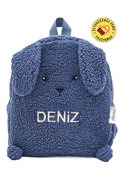 PENGİ Rabbit Navy Blue Backpack for 0-8 Years Old Child (Embroidery with Name Operations)