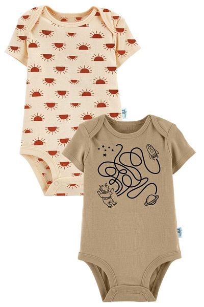 MAHFEL 2-Piece Organic Printed Short Sleeve Snap-On Baby Bodysuit