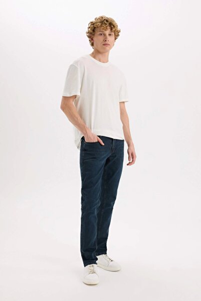 DeFacto B4860 Mavi Pedro Slim Fit Dar Kalıp Normal Bel Dar Paça Jean Pantolon