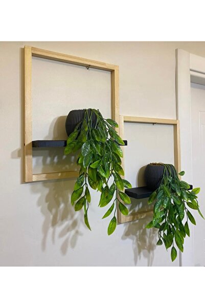 Metmobilya 2' Li Lüx Dekoratif Siyah Ahşap Çerçeveli Raf Çiçeklik Duvar Süsü Ev Antre Hol Balkon Süsü