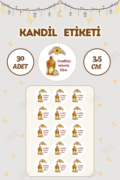 Burak Baskı Tasarım Kandiliniz Mübarek Olsun Sticker Hediye Paketi Süsü Etike...